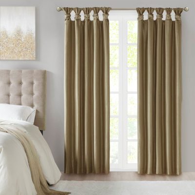 Madison Park Emilia 100% Polyester Solid Faux Silk Lined Twist Tab Total Blackout Window Curtain in Bronze, 50x95" Blackout MP40-7406