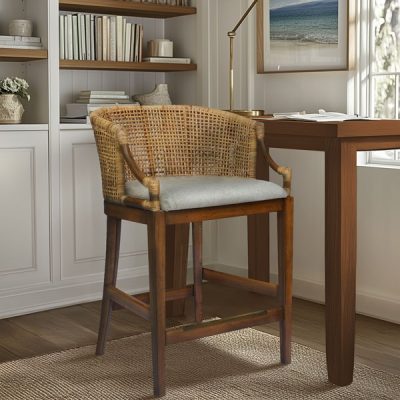 Martha Stewart Playa Handcrafted Rattan & Wood Counter Stool 25" H in Natural, One Size MT104-0169