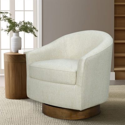 Madison Park Ashton Upholstered Swivel Chair with Wood Base in Cream, One Size MP103-1245