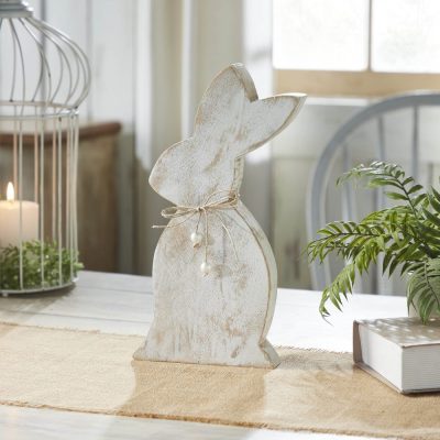 Spring In Bloom Wooden Upright Bunny Silhouette with Twine Bow - Freestanding Rustic Easter Decor - 13.75x6.75x1.5