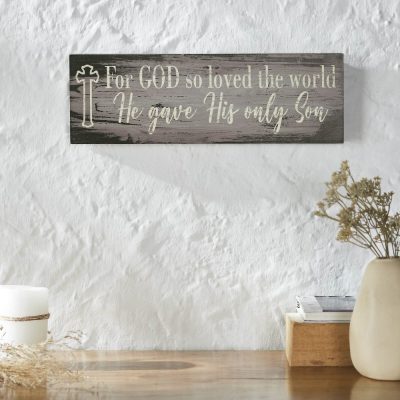 Celebrate Grace For God So Loved The World Distressed Grey MDF Wall Sign 5x15x1