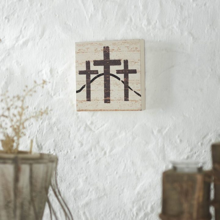 Celebrate Grace 3 Crosses Distressed Antique White MDF Block Sign 6x6x1 ...