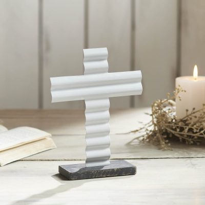 Celebrate Grace Metal Holy Cross w/ Wooden Base 8x6x2.3