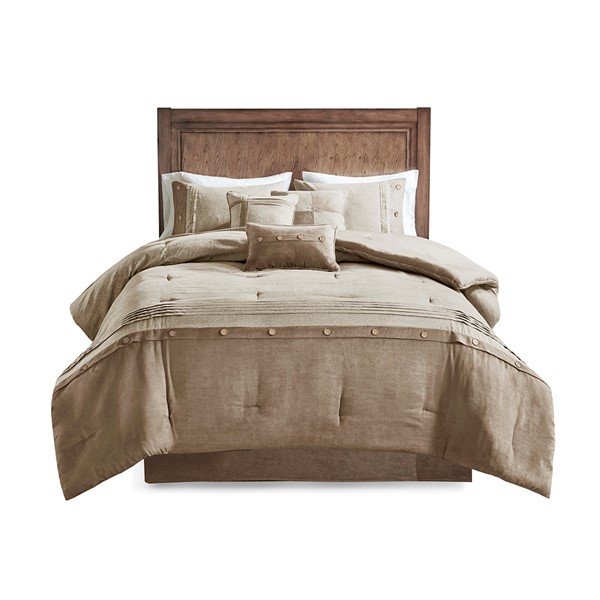 Madison Park Boone 7 Piece Faux Suede Comforter Set in Tan, Cal King MP10-6436 - Image 3