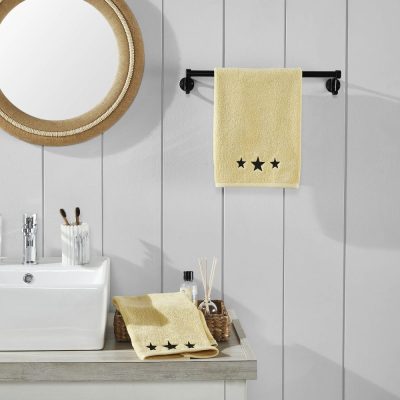 Black Stars Creme Hand Towel Set of 2 16x26