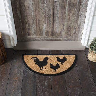 Down Home Rooster & Hens Coir Rug Half Circle 16.5x33