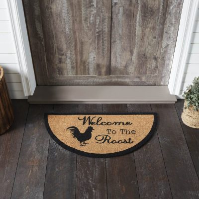 Down Home Welcome to the Roost Coir Rug Half Circle 16.5x33
