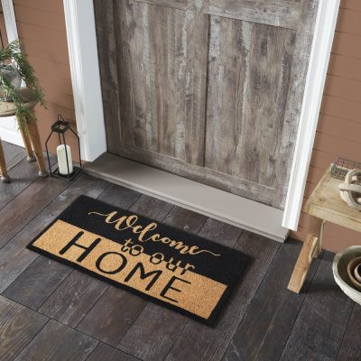 Welcome To Our Home Black Tan Coir Rug Rect 17x36