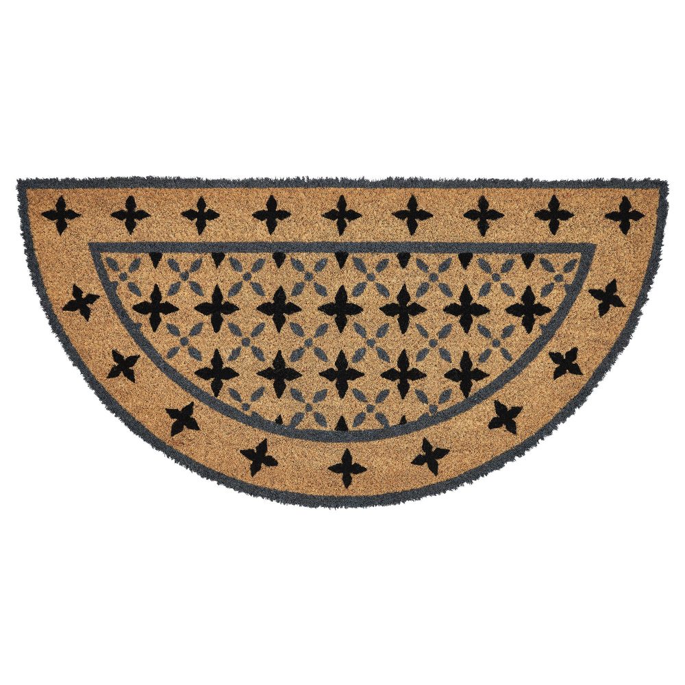 Charleston Mosaic Black Grey Coir Rug Half Circle 16.5x33 - Image 2