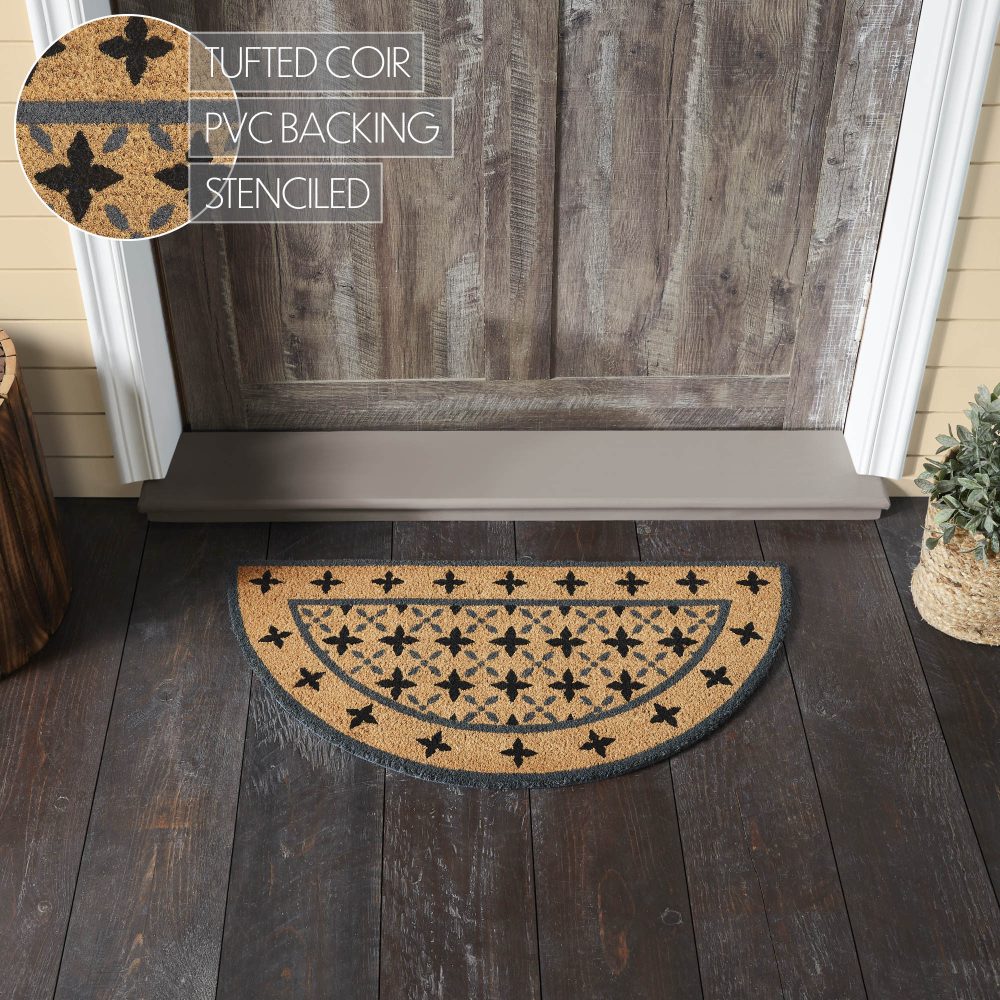 Charleston Mosaic Black Grey Coir Rug Half Circle 16.5x33 - Image 5