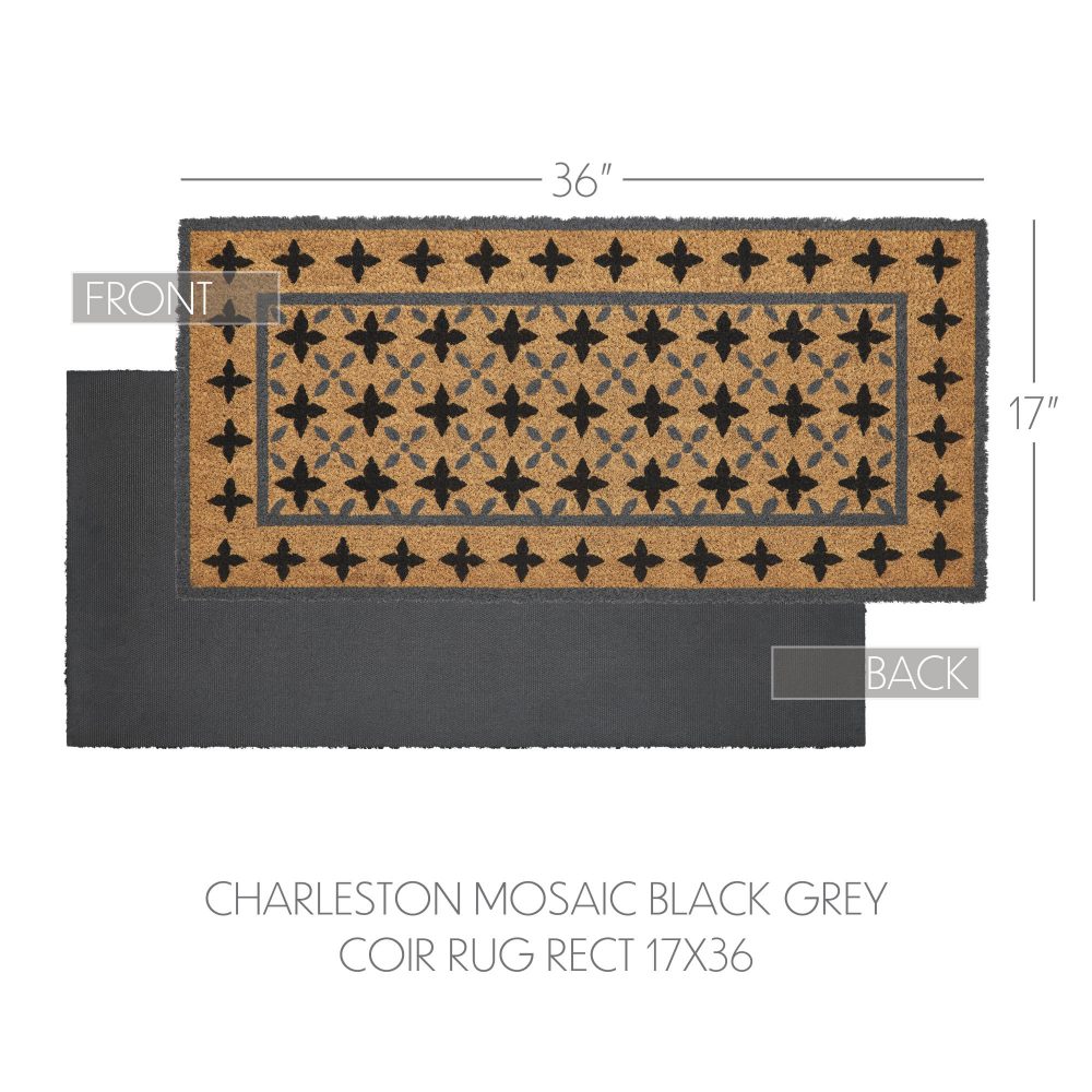 Charleston Mosaic Black Grey Coir Rug Rect 17x36 - Image 4