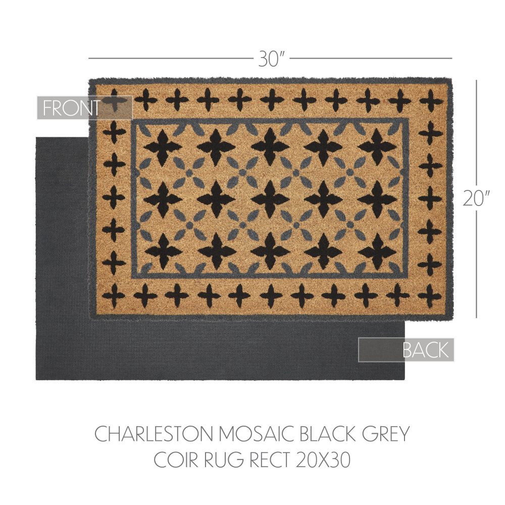 Charleston Mosaic Black Grey Coir Rug Rect 20x30 - Image 4