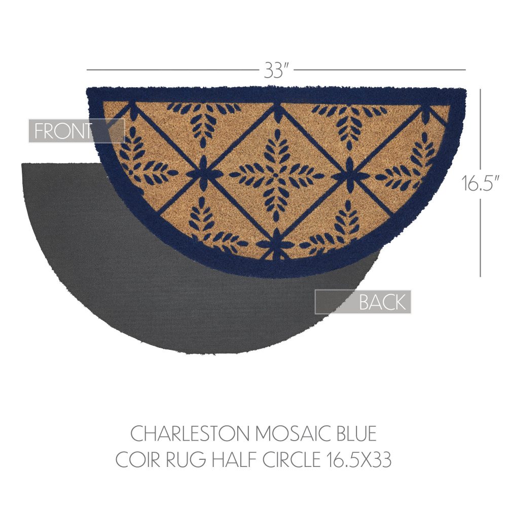 Charleston Mosaic Blue Coir Rug Half Circle 16.5x33 - Image 4