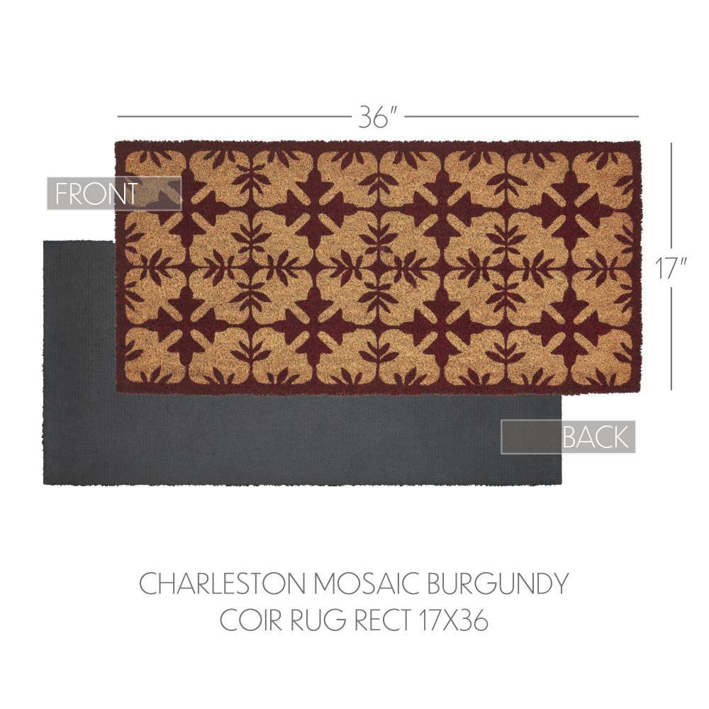 Charleston Mosaic Burgundy Coir Rug Rect 17x36 - Image 4
