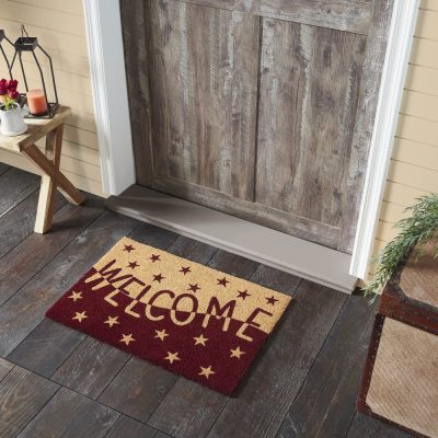 Burgundy Tan Stars Coir Welcome Rug Rect 20x30