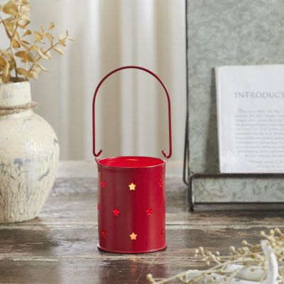 Starry Night Red Metal Candle Holder 3.75x3x3