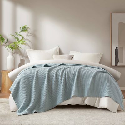 Madison Park Waffle Weave Cotton Blanket in Aqua, King BR51N-3833