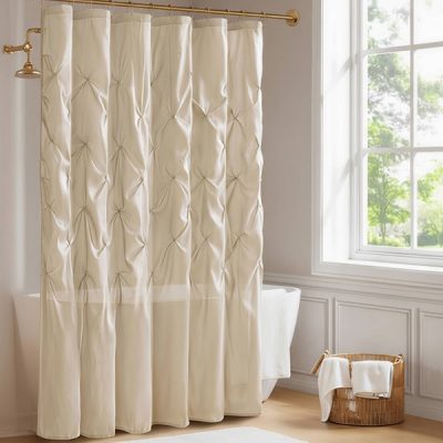 Madison Park Laurel Tufted Semi-Sheer Shower Curtain in Ivory, 72x72" MP70-439
