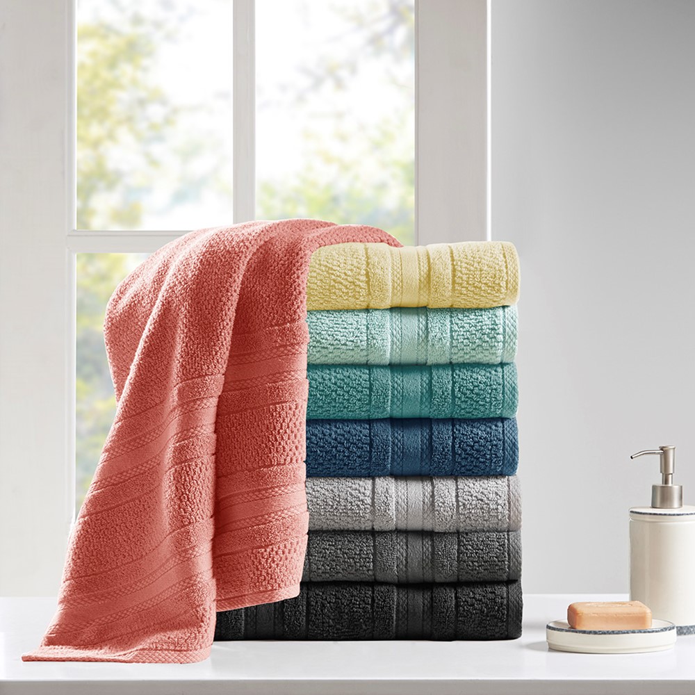 Madison Park Essentials Adrien Super Soft Cotton Quick Dry Bath Towel 6 Piece Set in Coral, 6-Piece MPE73-664 - Image 3