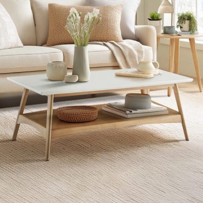 Madison Park Parker Mid-century Coffee Table with Storage Shelf in Off-White/Natural, One Size MP120-1063
