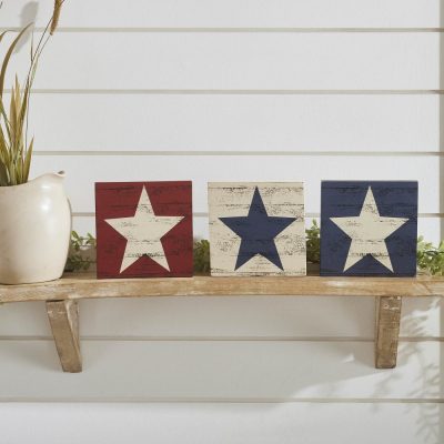 RWB Star MDF Block Signs Set of 3 5x5x1