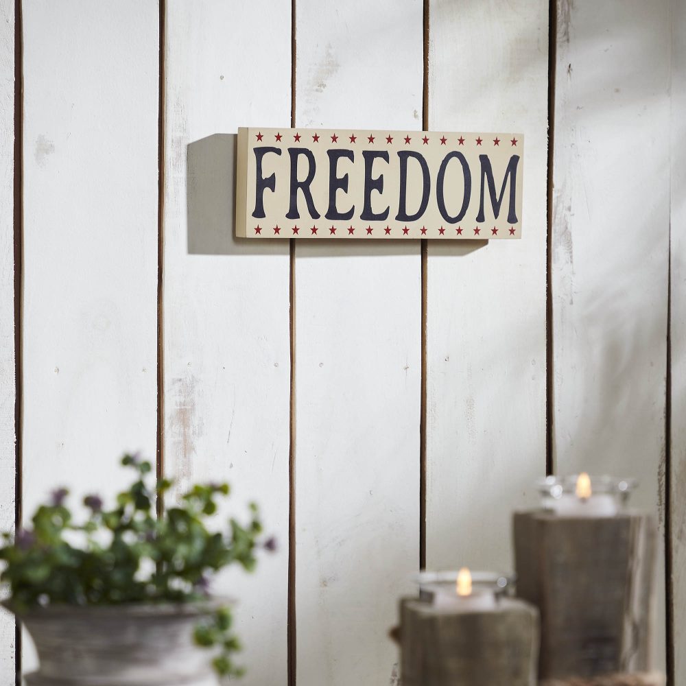 FREEDOM w/ Red Stars On Creme MDF Block Sign 4x11x1 - Image 2