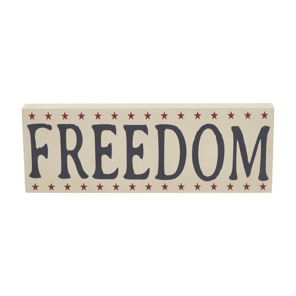 FREEDOM w/ Red Stars On Creme MDF Block Sign 4x11x1 - Image 3