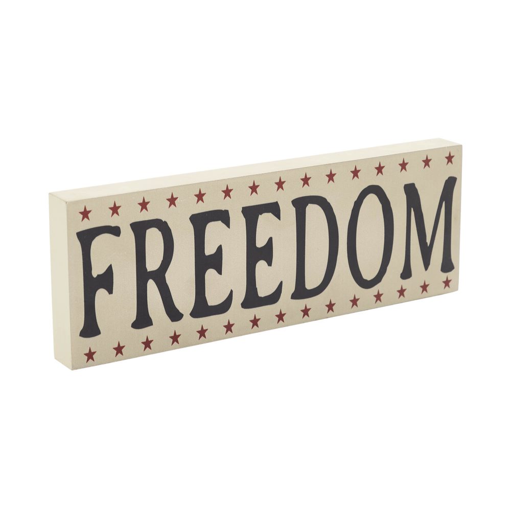 FREEDOM w/ Red Stars On Creme MDF Block Sign 4x11x1 - Image 5