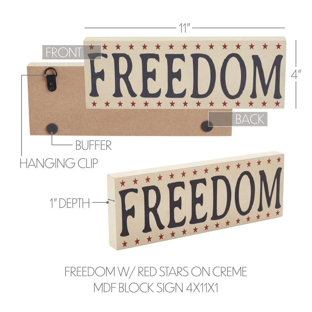 FREEDOM w/ Red Stars On Creme MDF Block Sign 4x11x1 - Image 6