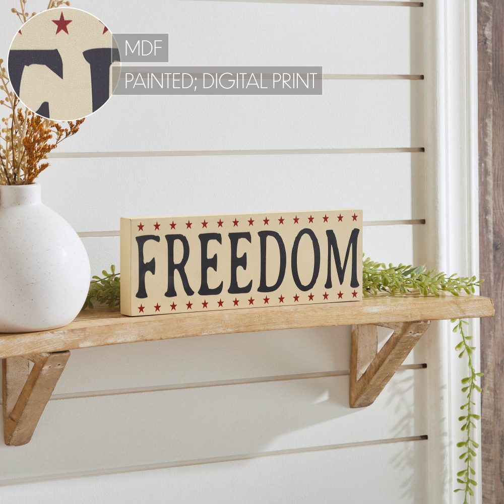 FREEDOM w/ Red Stars On Creme MDF Block Sign 4x11x1 - Image 7