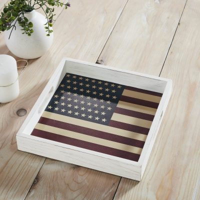 Vintage USA Flag White MDF Decorative Tray 12x12x2