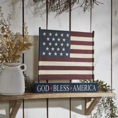 Canvas American Flag on Blue GBA MDF Base Decor 12x14x1