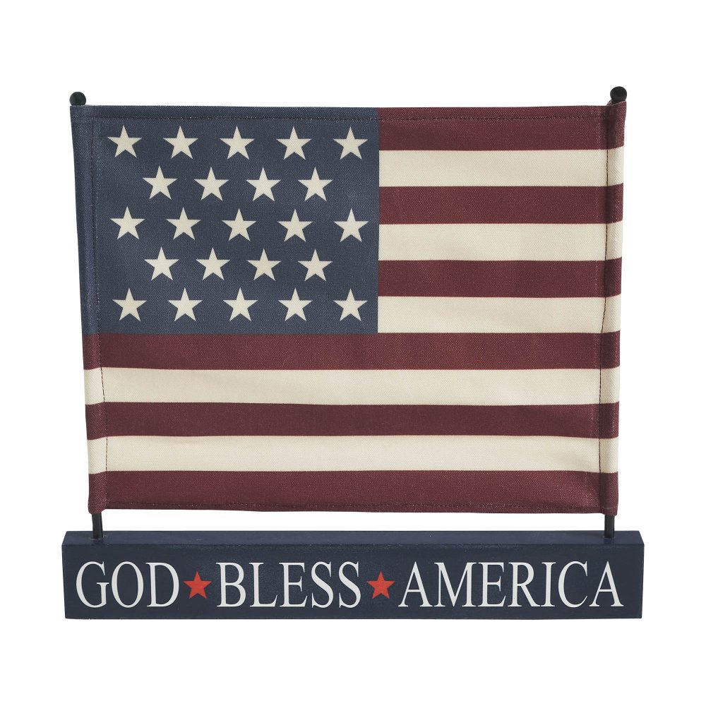 Canvas American Flag on Blue GBA MDF Base Decor 12x14x1 - Image 3