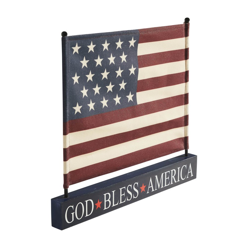 Canvas American Flag on Blue GBA MDF Base Decor 12x14x1 - Image 5