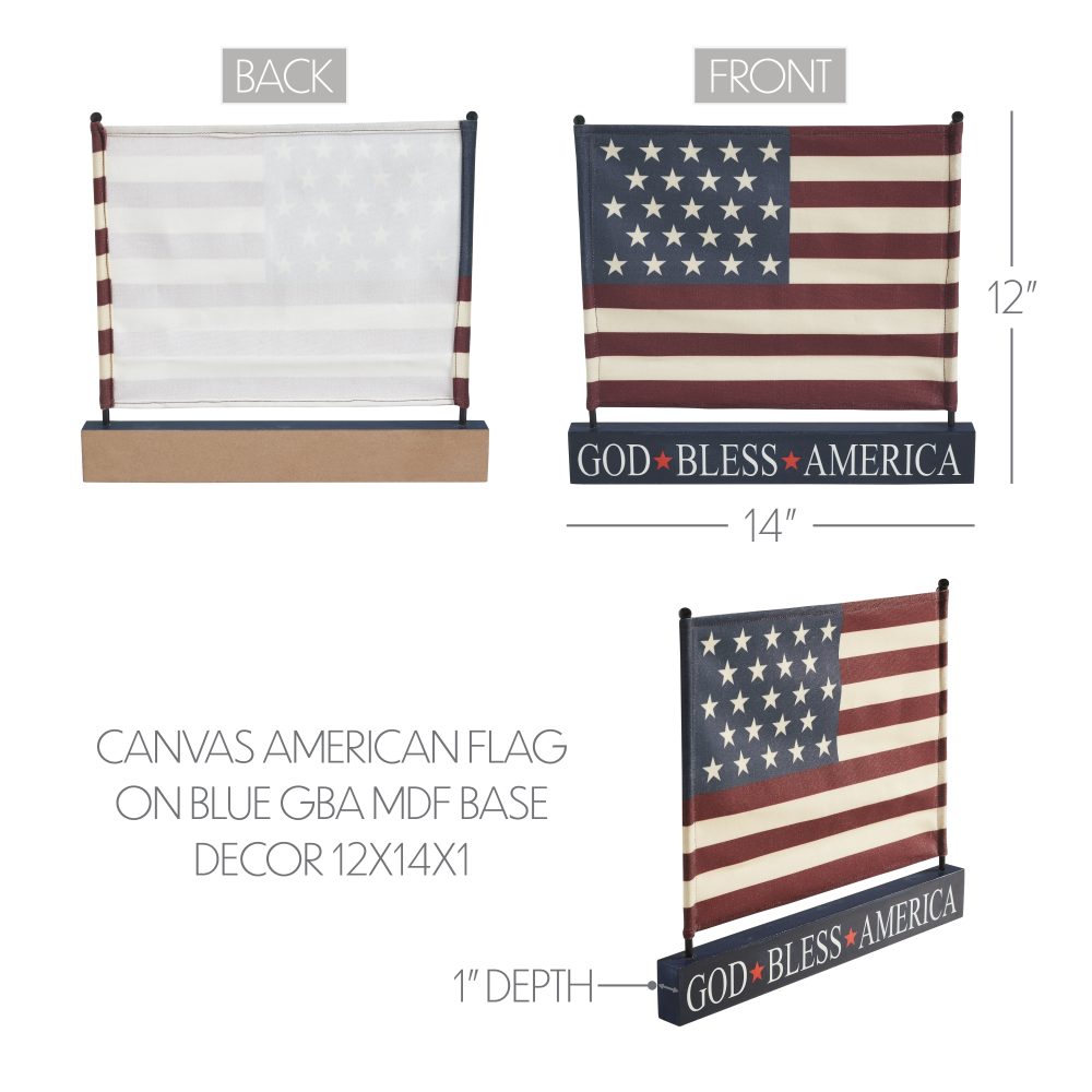 Canvas American Flag on Blue GBA MDF Base Decor 12x14x1 - Image 6
