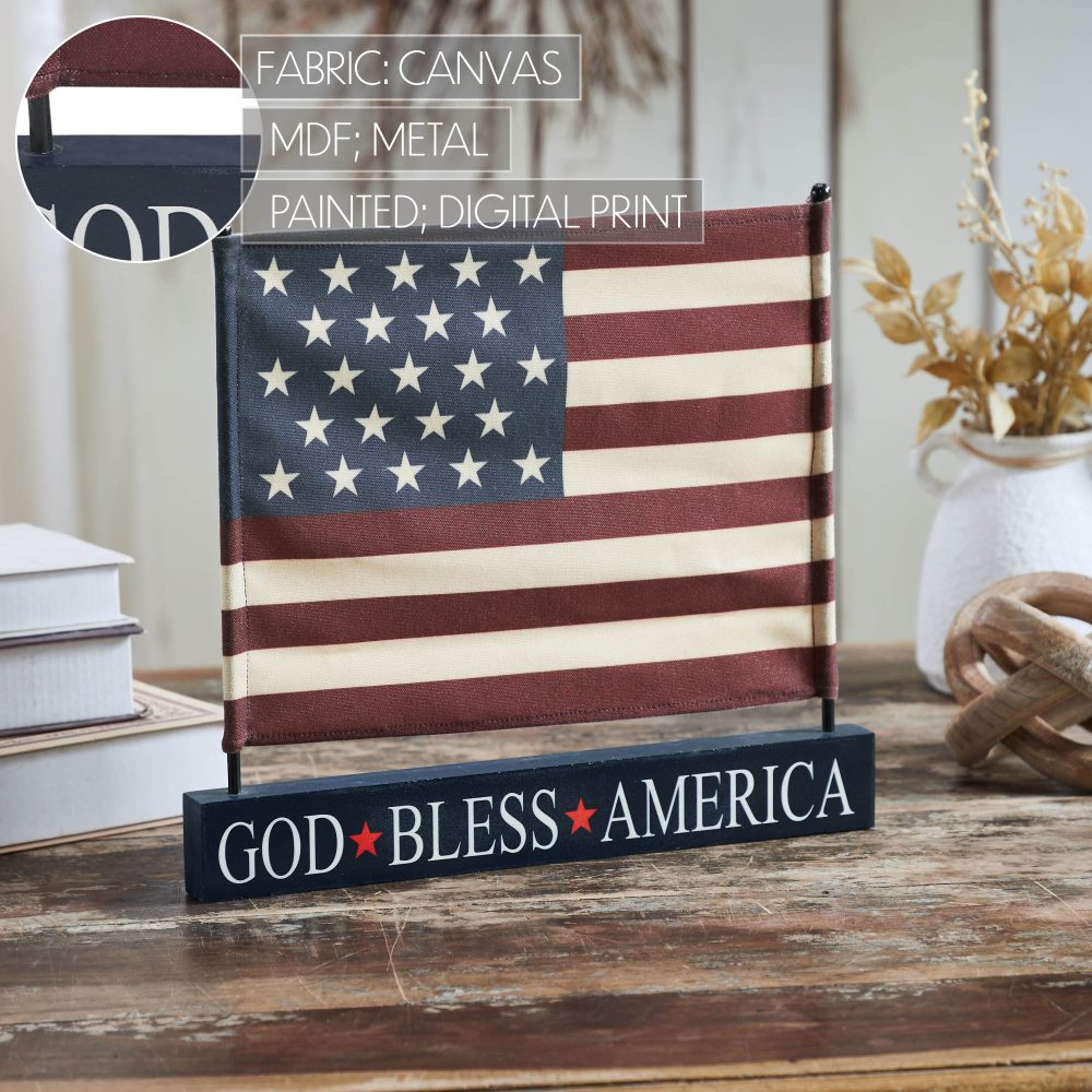 Canvas American Flag on Blue GBA MDF Base Decor 12x14x1 - Image 7