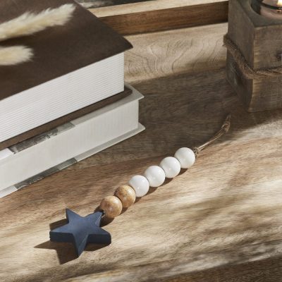 White & Natural Beads Blue Star Ornament 6x2