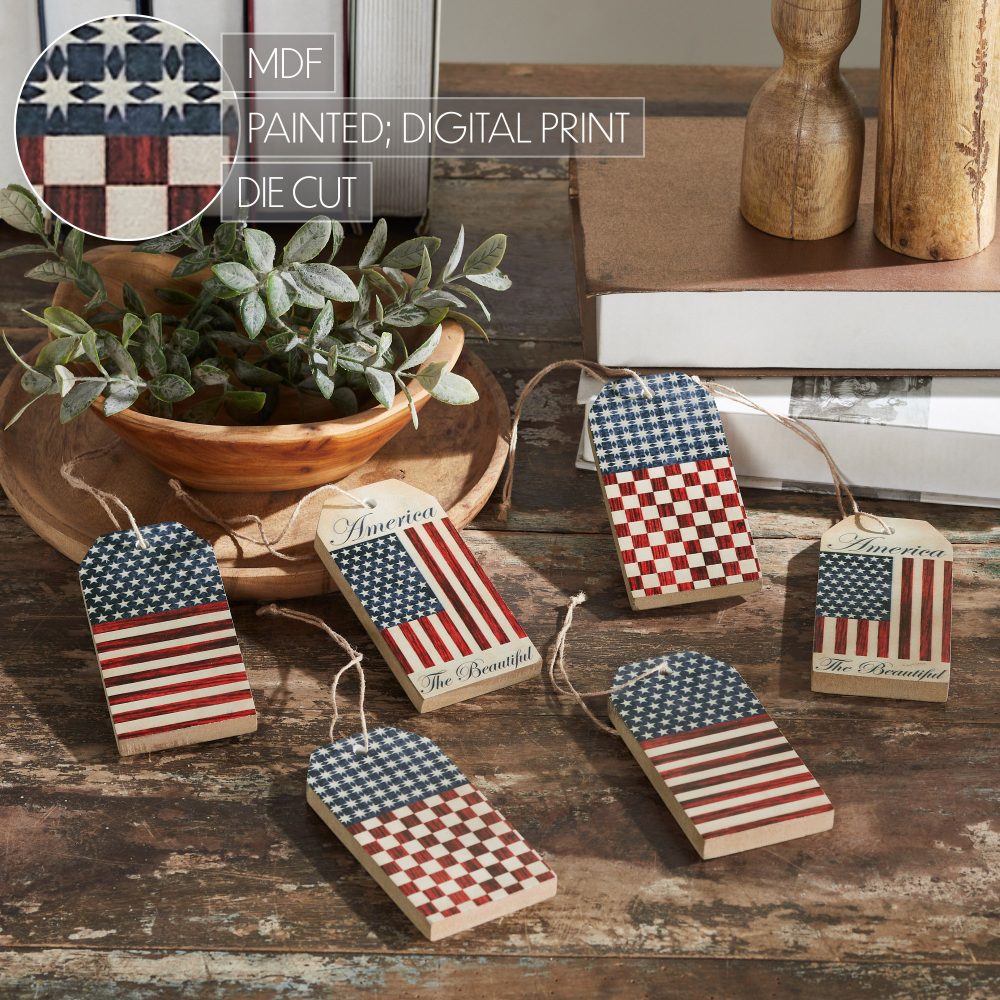 My Country Americana MDF Tag Ornaments w/ Twines 5x2.5x0.5 Sets of 6 - Image 6