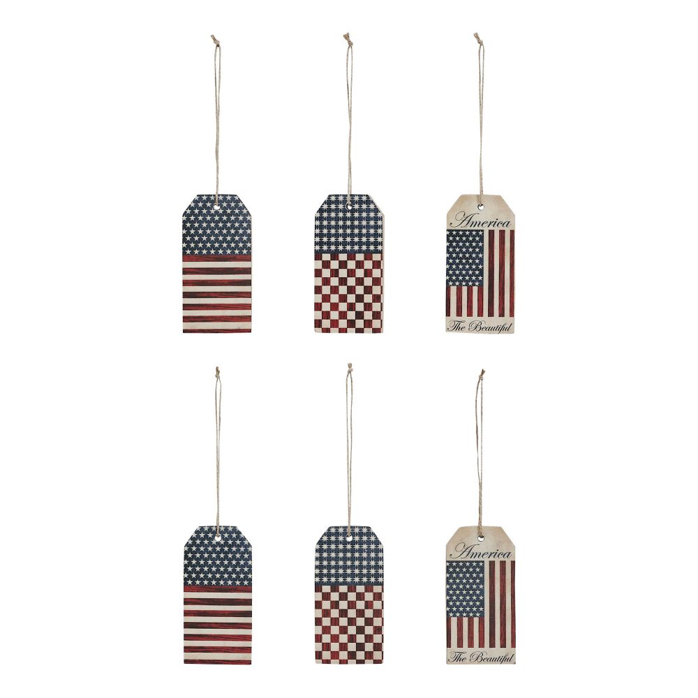 My Country Americana MDF Tag Ornaments w/ Twines 5x2.5x0.5 Sets of 6 - Image 2