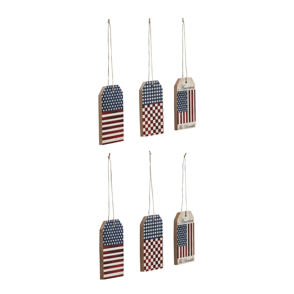 My Country Americana MDF Tag Ornaments w/ Twines 5x2.5x0.5 Sets of 6 - Image 4