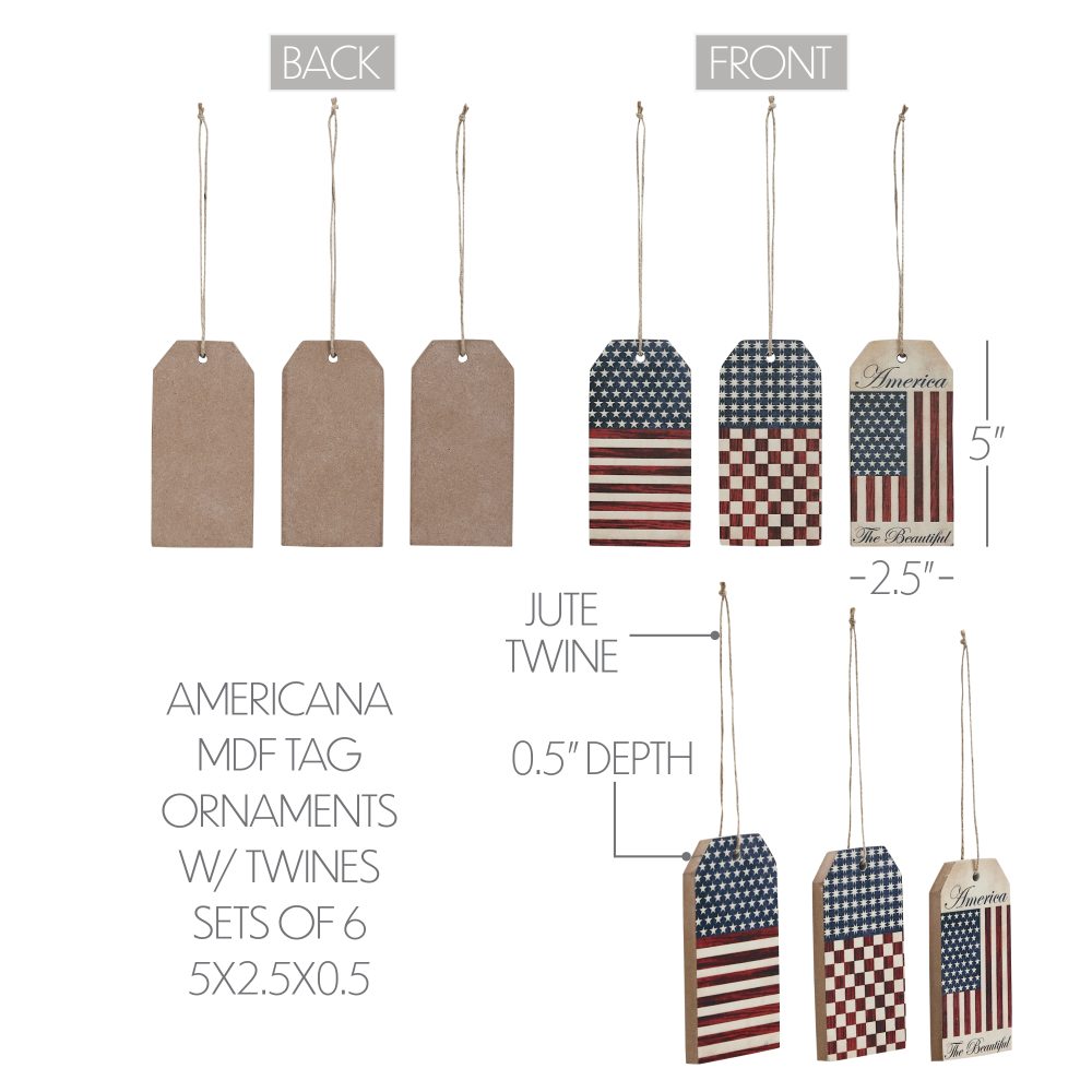 My Country Americana MDF Tag Ornaments w/ Twines 5x2.5x0.5 Sets of 6 - Image 5