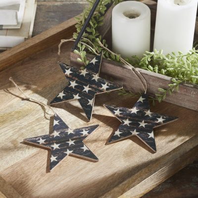 My Country White Stars On Navy MDF Star Ornament 5.25x5x0.125 Set of 3