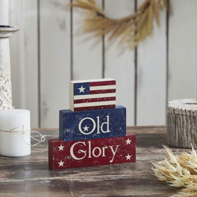 Vintage Old Glory w/ Flag MDF Block Sign 7.5x8x1.125