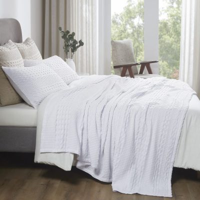 VHC Brands Waffle Weave White Twin Blanket 66x90 - 100% Cotton, Lightweight Farmhouse Cover for Bed, Couch & Sofa