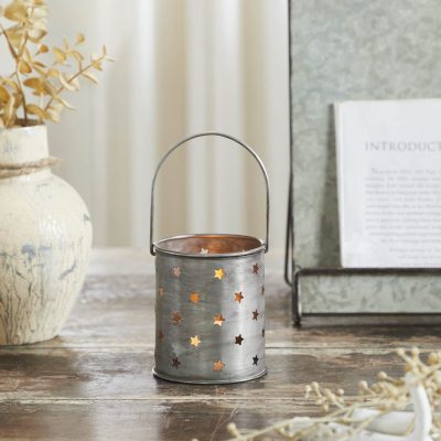 Twinkling Star Brushed Metal Candle Holder 3.75x3.25x3.25