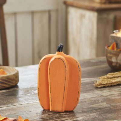 Rustic Wooden Fall Harvest Pumpkin Decor 8Inch Tall Orange Tabletop Figurine