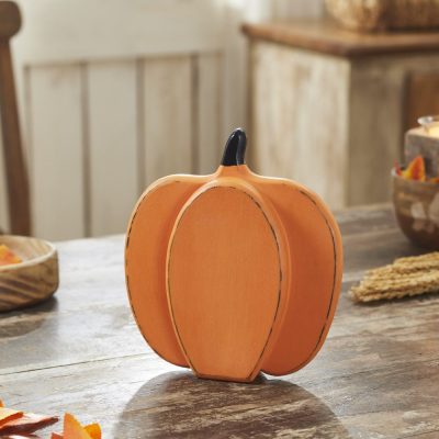 Rustic Orange Wooden Pumpkin Fall Harvest Tabletop Decor Accent 9x8x2 Inch