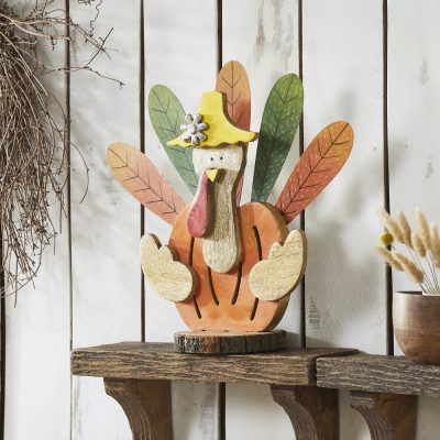 Whimsical Rustic Wooden Turkey Figurine Fall Thanksgiving Tabletop Home Decor