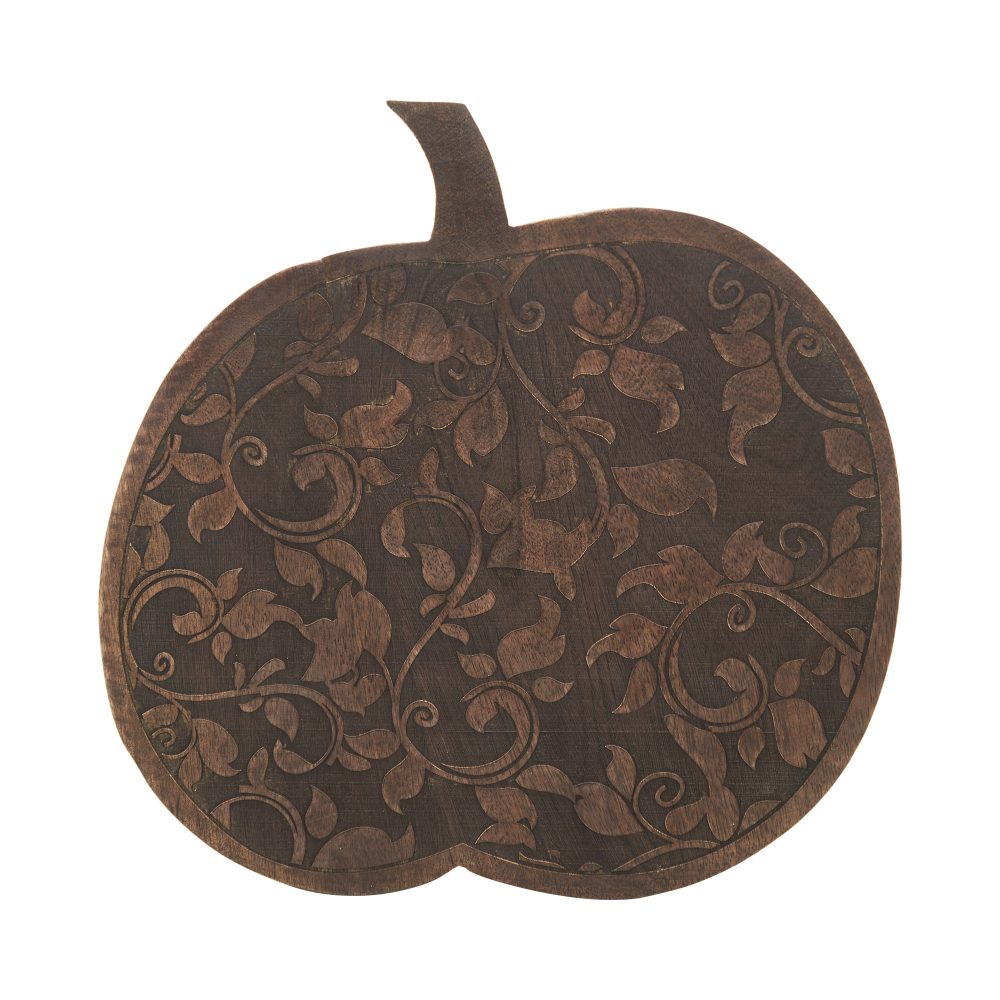 Dark Rustic Wooden Carved Vine Pumpkin 14 Farmhouse Fall Home Decor Accent - Image 2