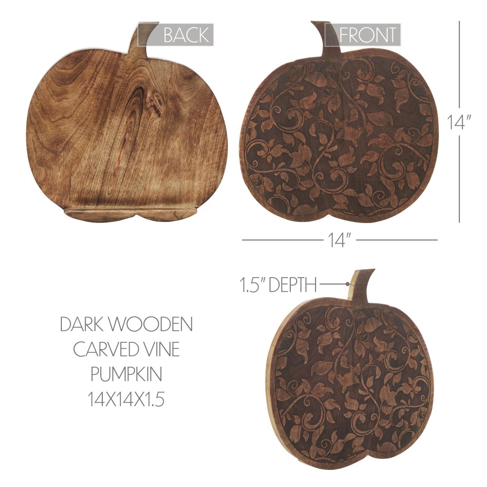 Dark Rustic Wooden Carved Vine Pumpkin 14 Farmhouse Fall Home Decor Accent - Image 5